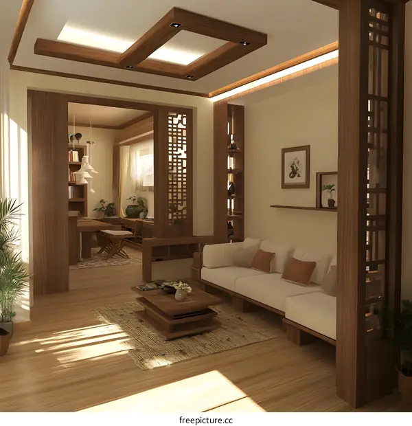 Modern Minimalist Living Room Interior Design with Wooden Elements