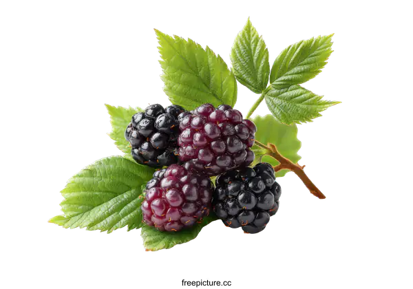 [Transparent Background PNG]Fresh Blackberries with Leaves on White Background