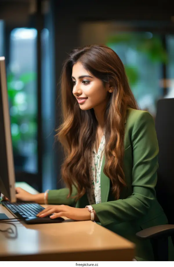 Indian businesswoman working on computer