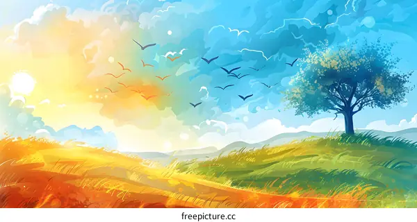 The sunset on the grassland