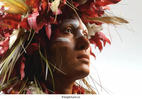 Portrait of a Native American Woman in Traditional Headdress