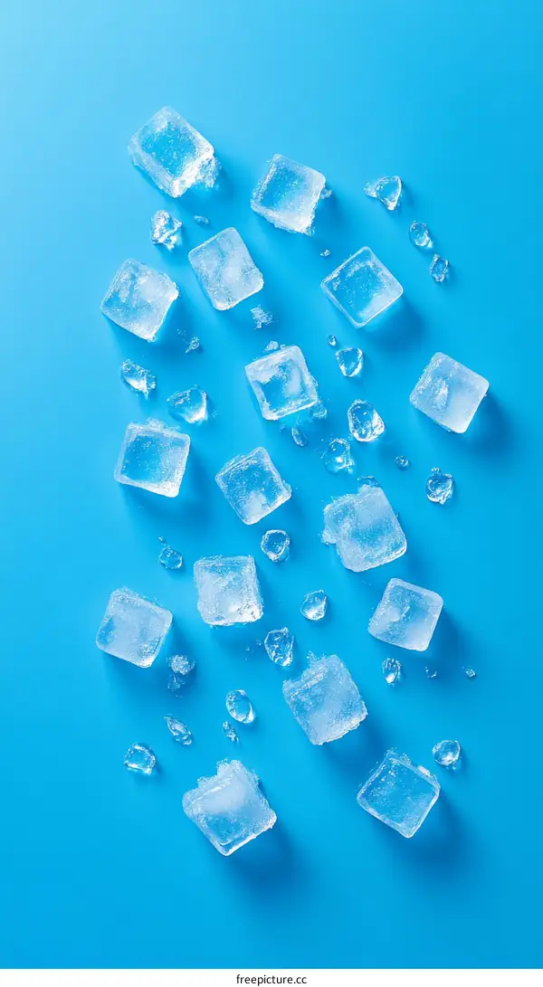 Ice Cubes on a Blue Background
