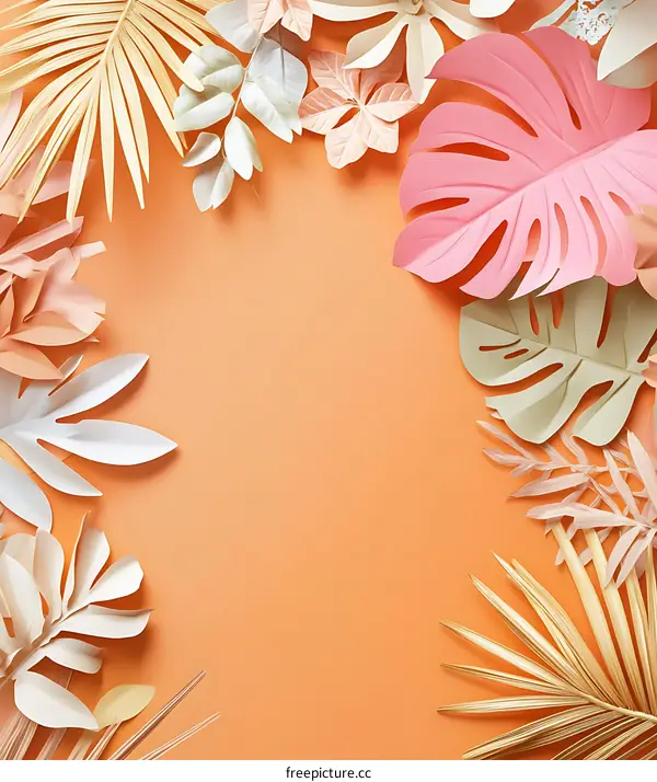 Tropical Paper Leaves Background with Orange Color
