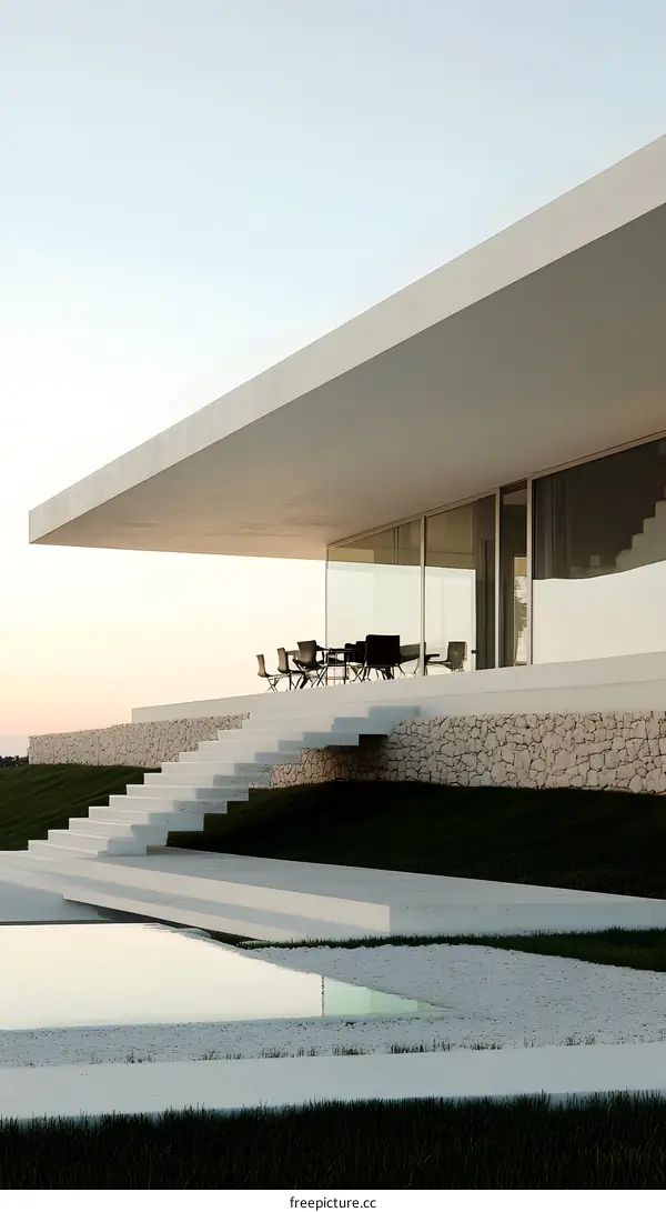 Modern Minimalist Architecture with a Pool and Stairs