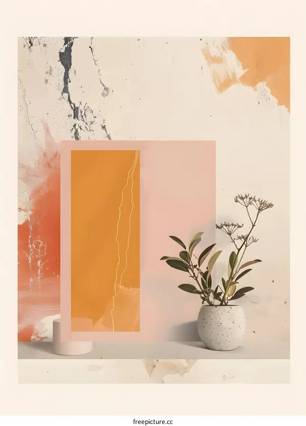 Abstract Wall Art with Plant and Minimalist Design