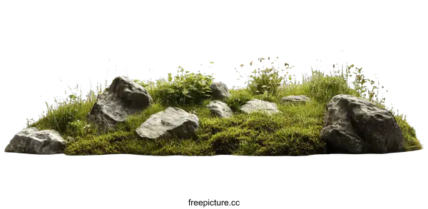 [Transparent Background PNG]Natural Landscape with Rocks and Grass