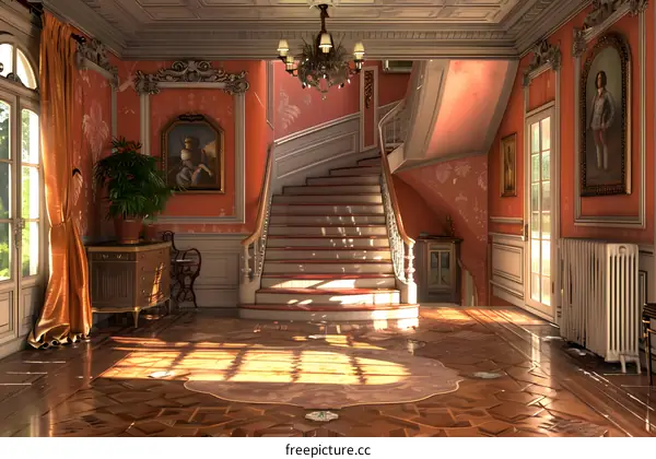European style indoor mansion stairs and hall