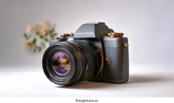 Modern Gray Camera with Golden Accents