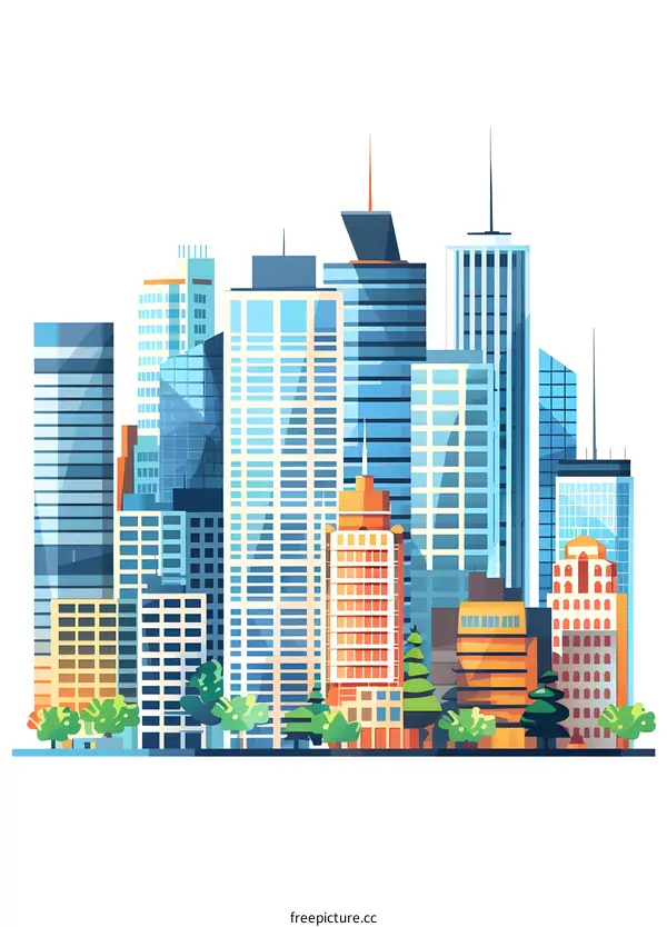 Modern City Skyline Illustration with Tall Buildings