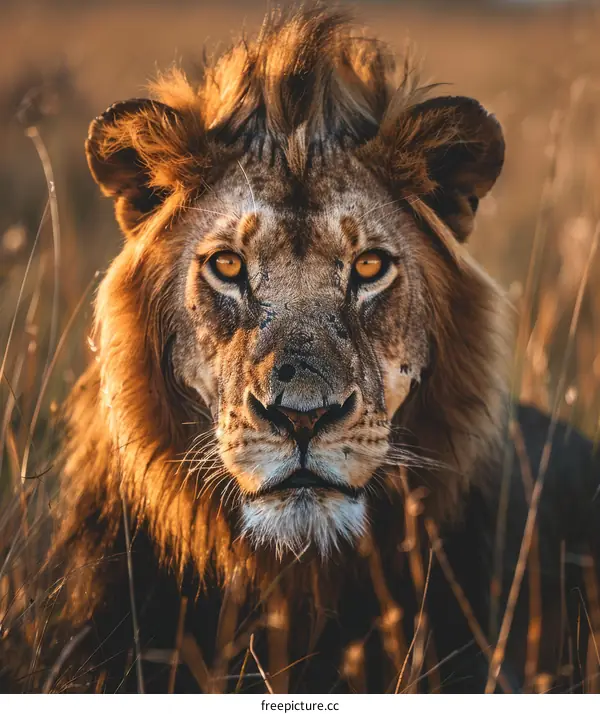 Close-Up of a Dominant Male Lion Gazing at the Camera
