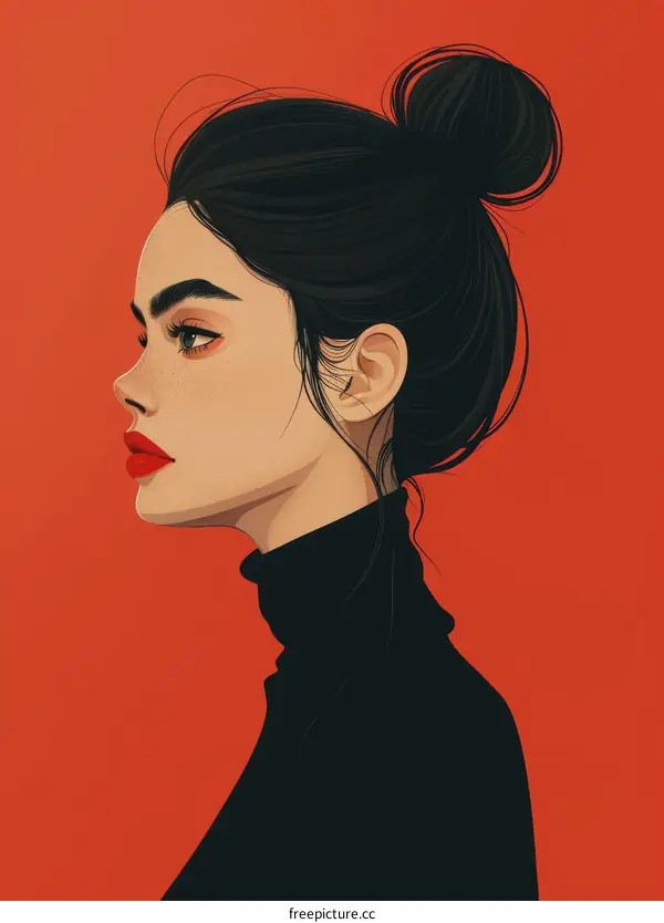 portrait of a young woman with black hair and red lips