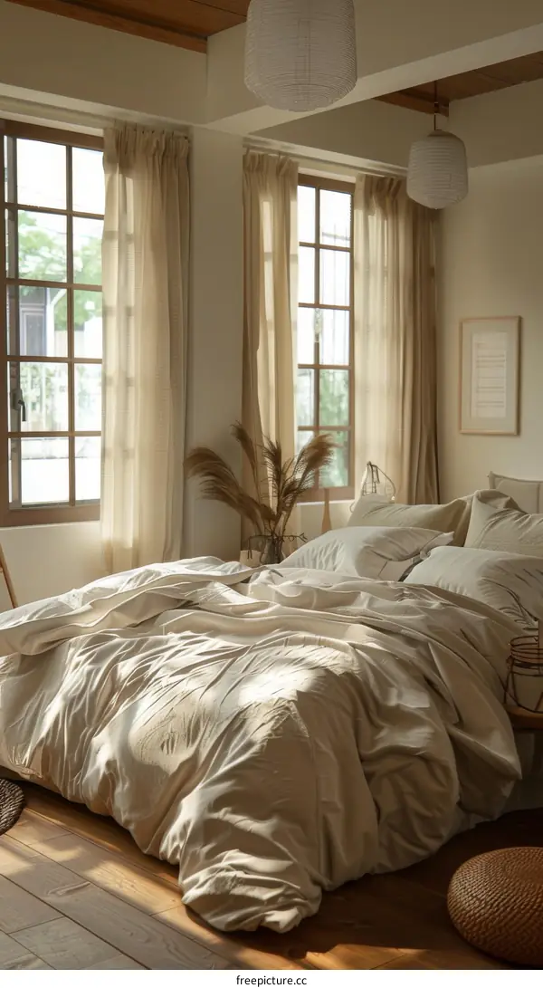 Beige Bedroom Interior Design with Bedding