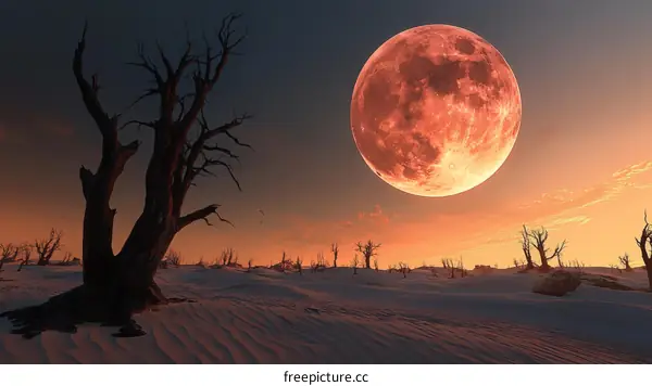Desert Landscape with Blood Moon