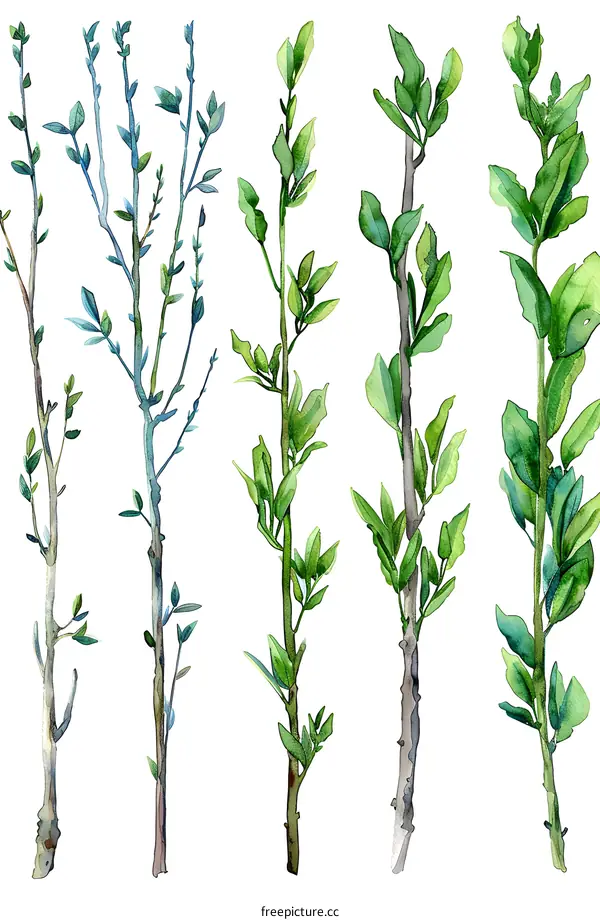 Watercolor green branches set