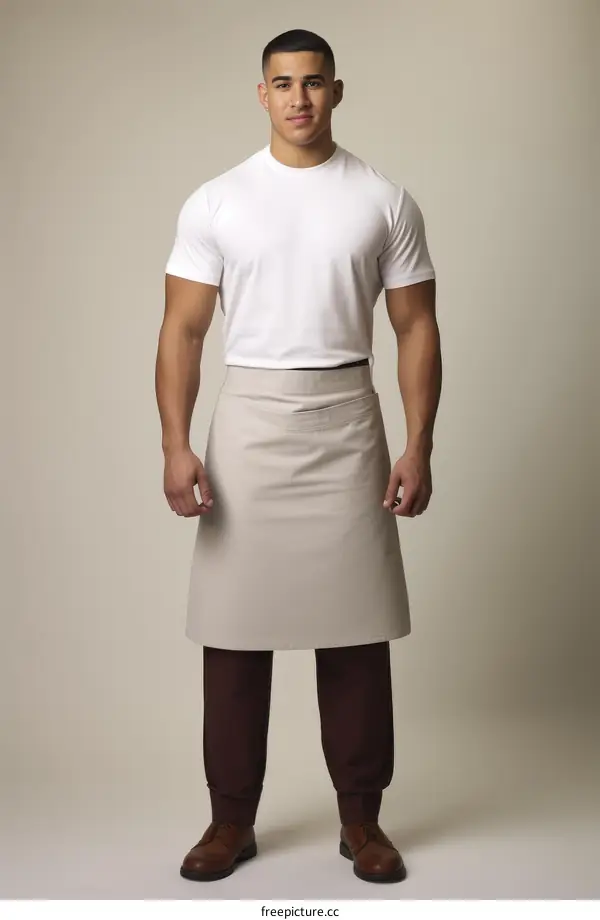Handsome young waiter wearing apron