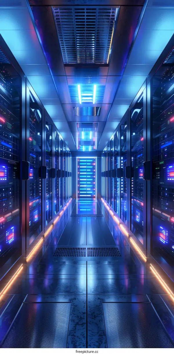 Blue Neon Lights Server Room