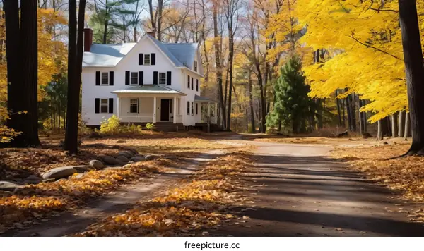New England autumn house