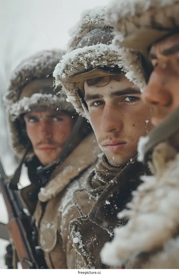 Three soldiers in the snow