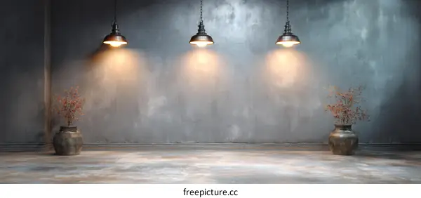 Empty Industrial Style Studio Interior with Pendant Lamps