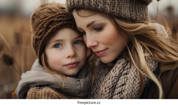 Mother and daughter in a field