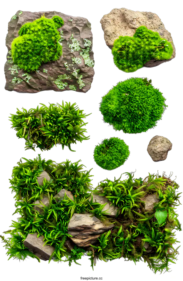 [Transparent Background PNG]Green Moss on Stone, Natural Background Texture