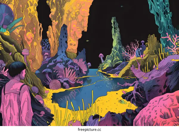 Surreal Illustration of a Person in a Fantasy Landscape