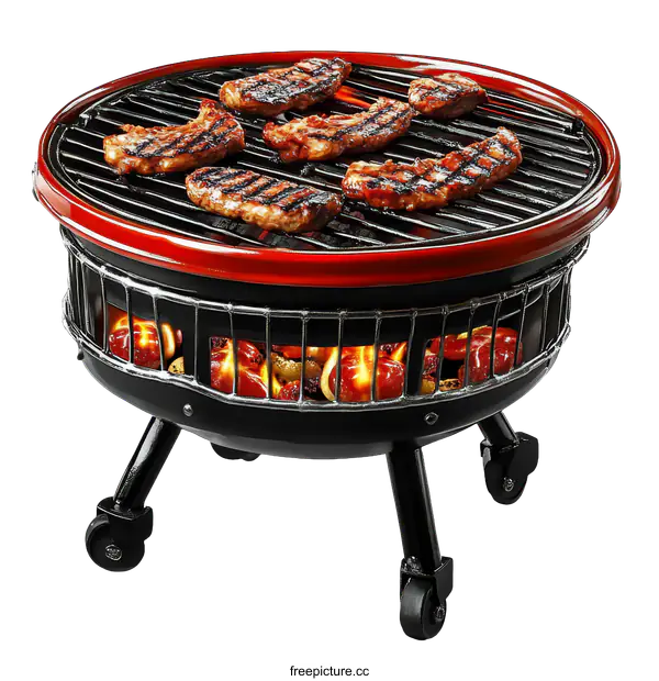 [Transparent Background PNG]Portable Outdoor Round Grill with Red Top