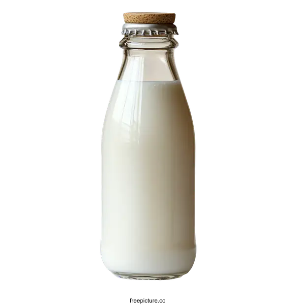 [Transparent Background PNG]Glass Milk Bottle on White Background