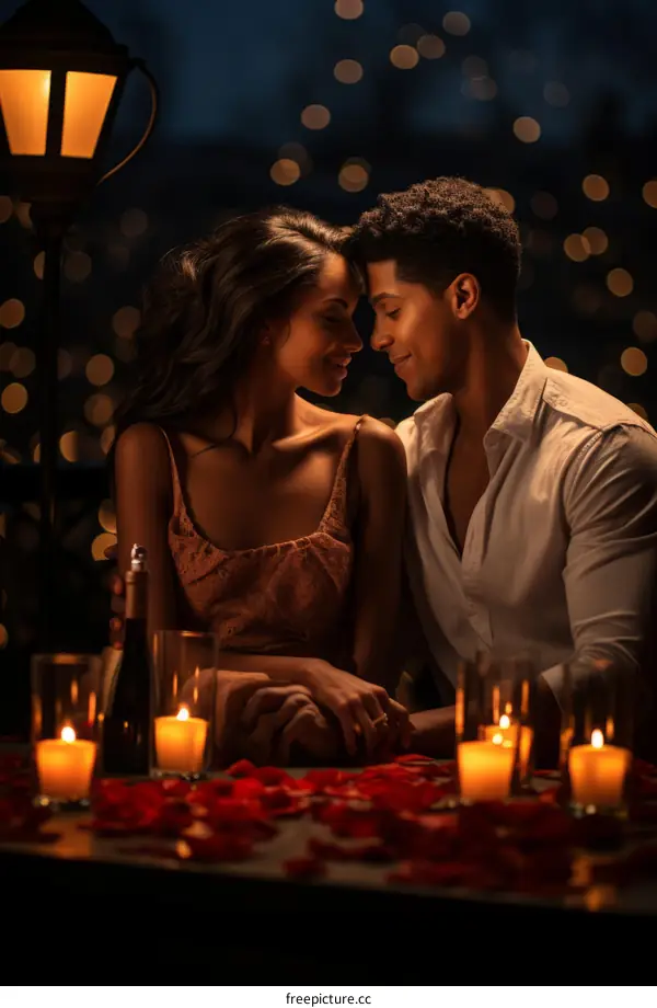 Young couple enjoying a romantic dinner at a restaurant