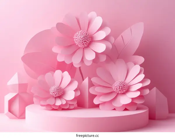 Pink Paper Flowers Composition Scene