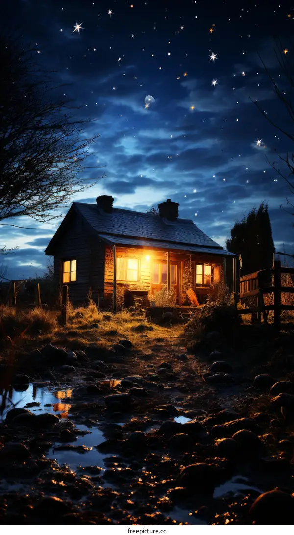Picturesque Cabin Under a Starry Sky