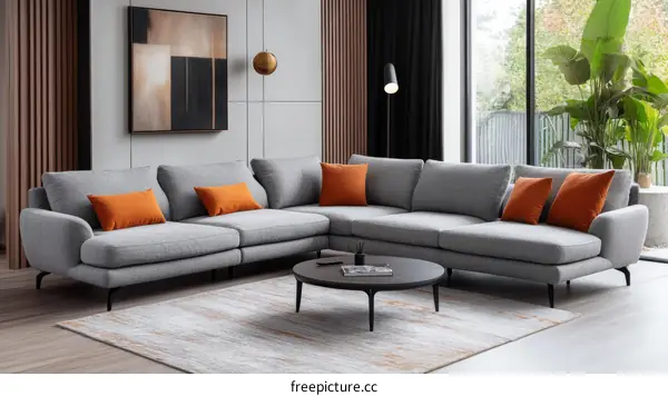 Modern Gray Sectional Sofa in a Stylish Living Room