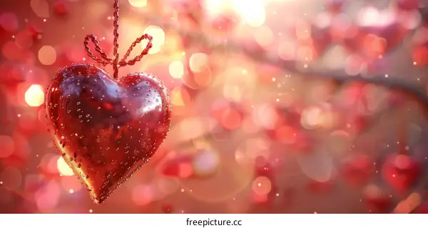 Suspended Heart Decoration on Bokeh Background