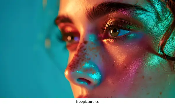 Close Up Beauty Portrait with Glitter Makeup