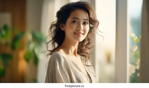 A photo of a beautiful Asian woman smiling