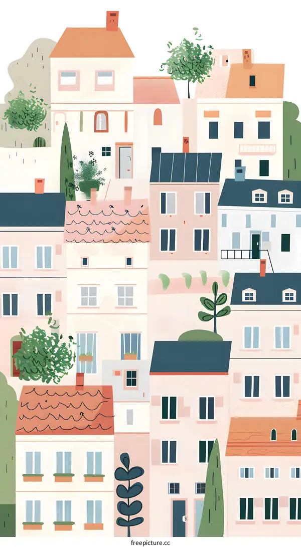 Colorful Illustration of a European Cityscape