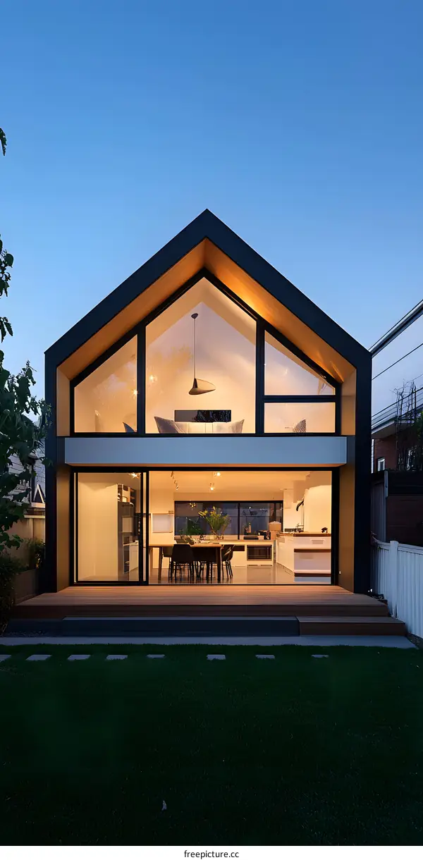 Modern Black and Wooden House with Large Windows
