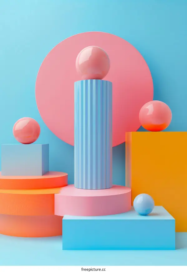 3D Rendering of Abstract Geometric Shapes: Colorful Blending of Spheres and Cubes