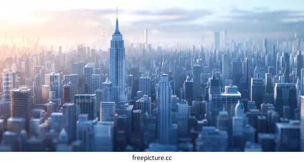Futuristic Metropolis with Soaring Skyscrapers at Sunset