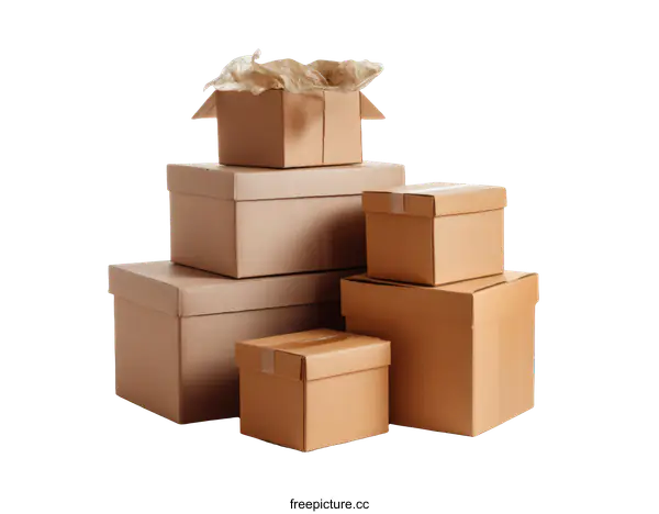 [Transparent Background PNG]Stacked Cardboard Boxes for Moving or Shipping