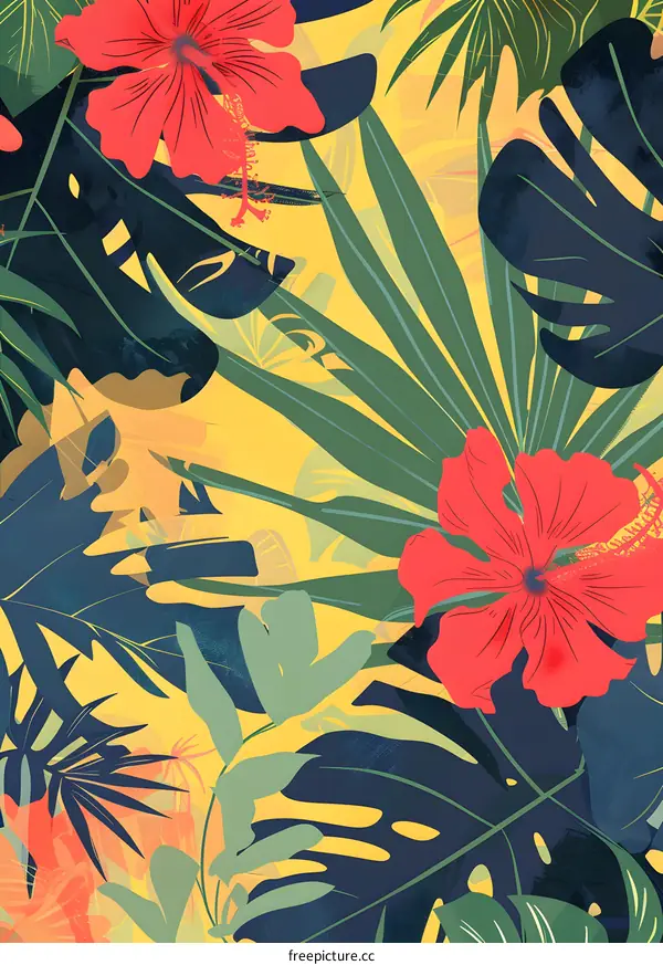 Tropical Leaves and Flowers Illustration
