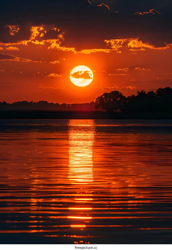Fiery Sunset over Lake