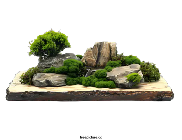 [Transparent Background PNG]Miniature Zen Garden Landscape with Rocks and Moss