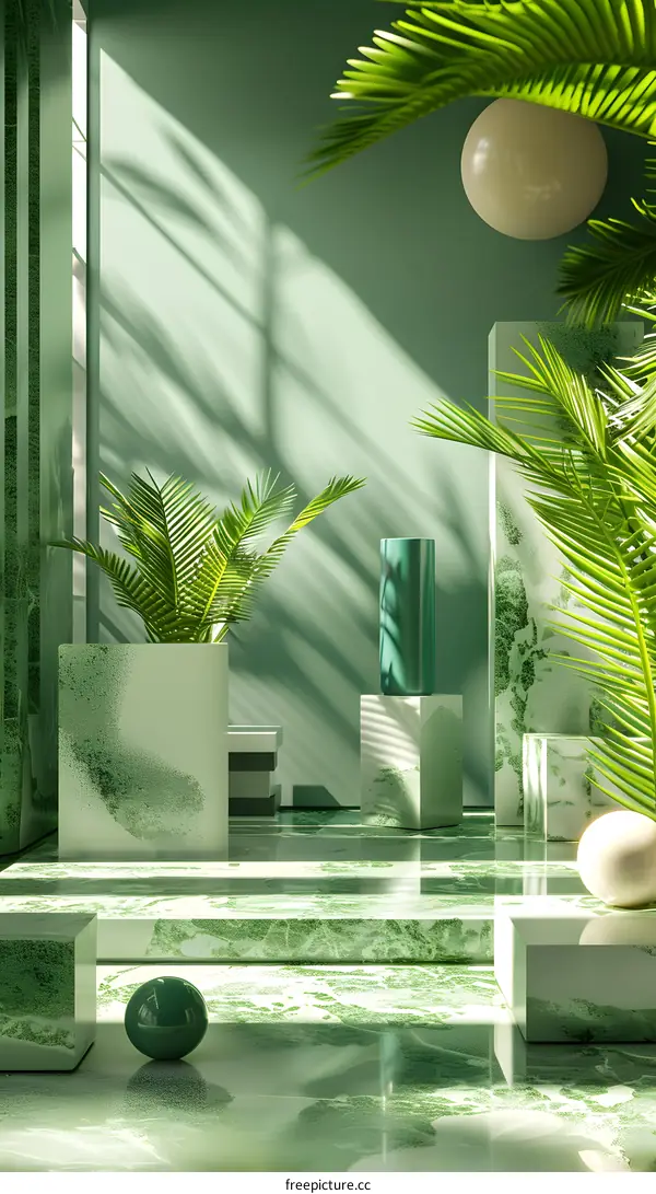 Geometric Interior with Greenery and Light Play