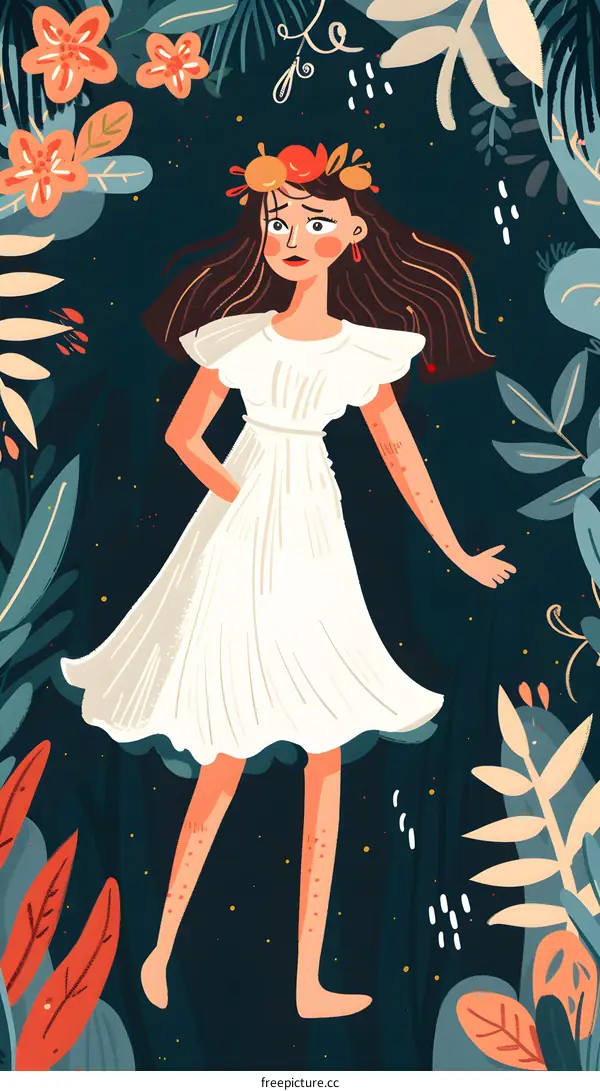 Woman in White Dress Surrounded by Flowers