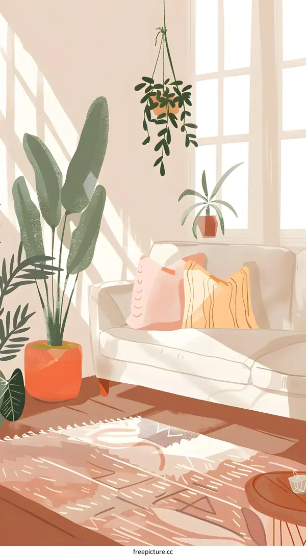 Living Room With Sunbeams and Plants