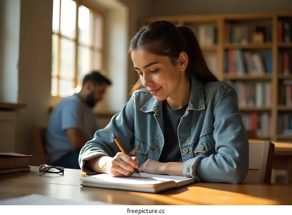 Female Student Studying in Library