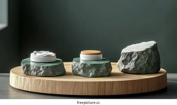 Modern Stone Decor Display with White Objects