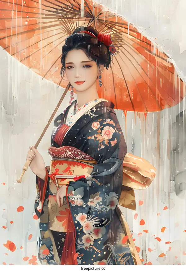 A woman in a kimono holding an umbrella