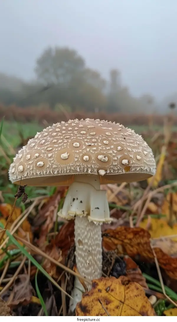 Large Brown Mushroom with White Stem and Ring